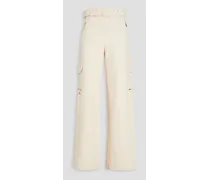 Belted cotton-blend terry cargo pants - White
