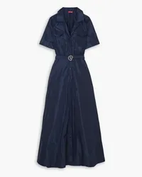 STAUD Millie embellished belted taffeta maxi shirt dress - Blue Blue