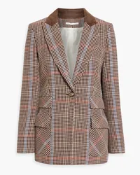 Veronica Beard Destry suede-trimmed houndstooth tweed blazer - Brown Brown