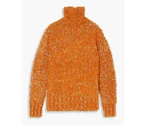 Oversized wool-blend bouclé turtleneck sweater - Orange