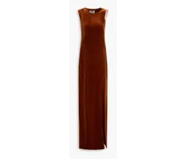 Dusk tulle-paneled stretch-velvet gown - Brown