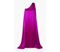 One-shoulder bow-detailed silk-satin gown - Purple