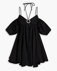 RASARIO Cold-shoulder crystal-embellished gathered linen-blend mini dress - Black Black