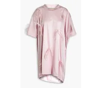 Feather-embellished cotton-jersey mini dress - Pink