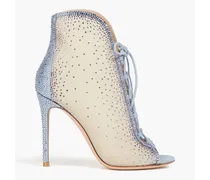 Gianvito Rossi Crystal-embellished mesh ankle boots - Blue Blue