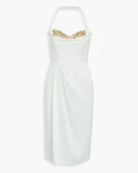 Marchesa Embellished draped pleated crepe halterneck dress - White White