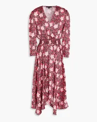 Maje Wrap-effect floral-print satin midi dress - Red Red