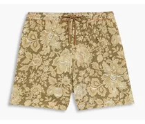 Short-length floral-print swim shorts - Green