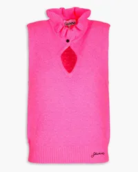 Ganni Cutout pointelle-knit turtleneck top - Pink Pink