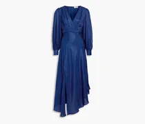 Estelle asymmetric satin-jacquard midi dress - Blue