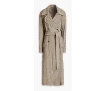 Gingham crinkled linen and cotton-blend gauze trench coat - Gray