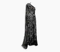 One-shoulder draped embellished tulle gown - Black