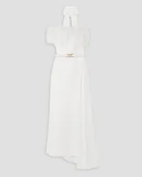 Elie Saab Draped feather-trimmed crepe gown - White White