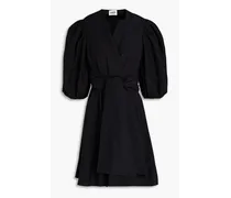 Raymonde pleated cotton-blend mini wrap dress - Black