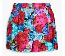 Pleated floral-print silk-twill shorts - Purple