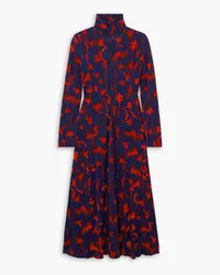 Proenza Schouler Cyanotype floral-print stretch-jersey turtleneck midi dress - Purple Purple