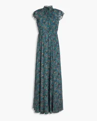 Mikael Aghal Ruffled floral-print crepon maxi dress - Green Green