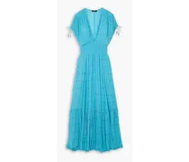 Tiered crystal-embellished silk-georgette gown - Blue