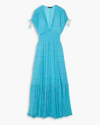 Retrofête Tiered crystal-embellished silk-georgette gown - Blue Blue