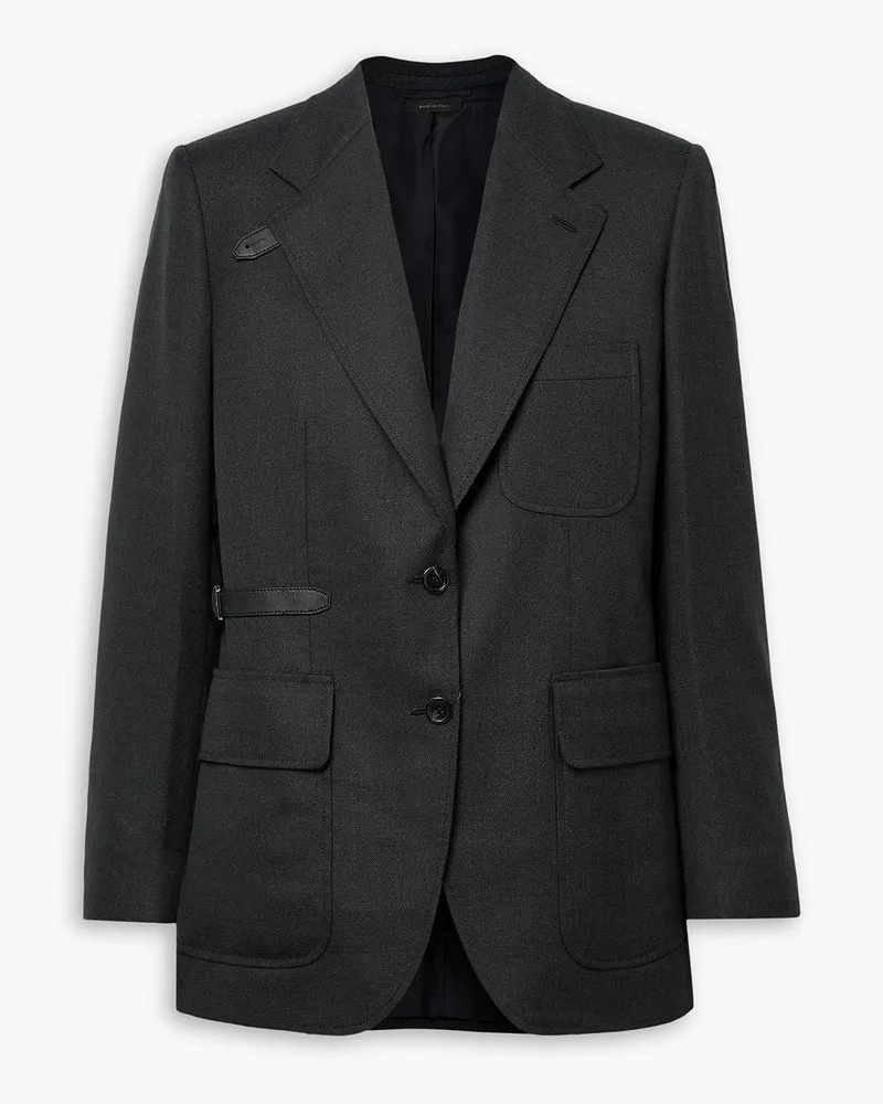 Brioni Leather-trimmed wool-blend blazer - Gray Gray