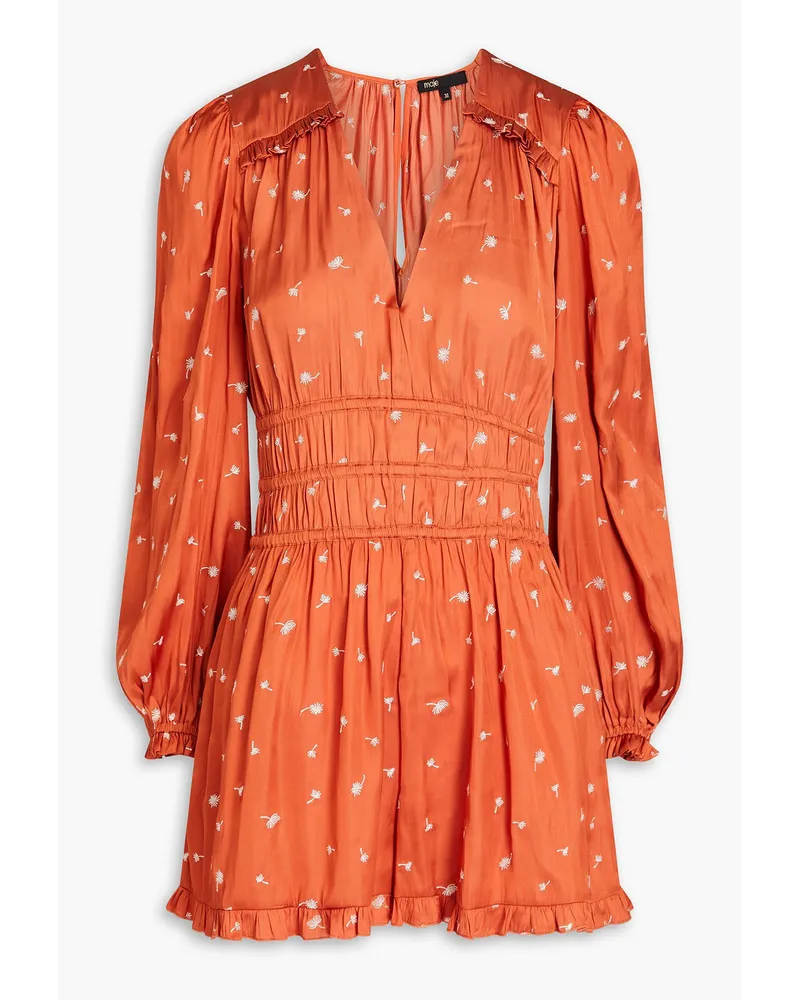 Maje Embroidered satin-crepe playsuit - Orange Orange