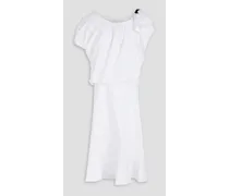 One-shoulder ruffled cotton-blend poplin midi dress - White