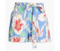 Belted floral-print woven shorts - Blue