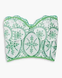 Charo Ruiz Lita strapless cropped broderie anglaise cotton-blend top - Green Green