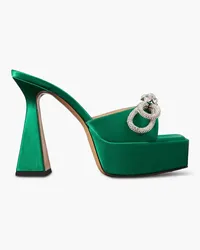 Mach & Mach Double Bow crystal-embellished silk-satin platform mules - Green Green