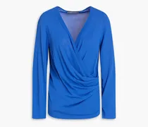 Wrap-effect ruched knitted sweater - Blue