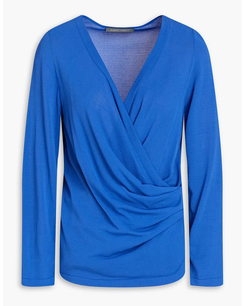 Alberta Ferretti Wrap-effect ruched knitted sweater - Blue Blue