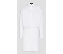 Pleated cotton-blend poplin mini shirt dress - White