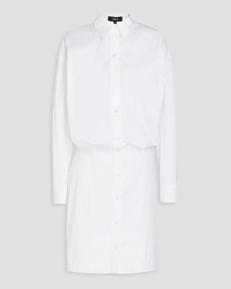 Theory Pleated cotton-blend poplin mini shirt dress - White White