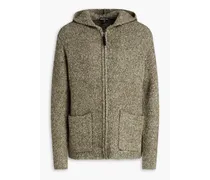 Ribbed bouclé-knit zip-up hoodie - Green