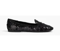Sequined velvet loafers - Black