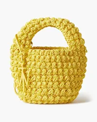 J.W.Anderson Popcorn Basket leather-trimmed waxed crocheted tote - Yellow Yellow