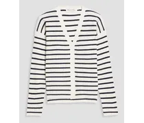 Striped ribbed cashmere cardigan - White