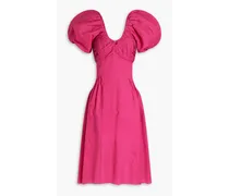 Pintucked cotton-cloquè midi dress - Pink