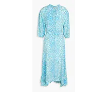 Leopard-print silk crepe de chine midi dress - Blue
