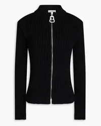 J.W.Anderson Distressed ribbed cotton-blend zip-up cardigan - Black Black