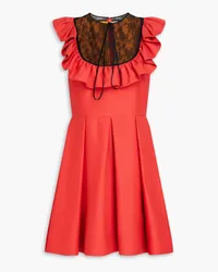 Valentino Garavani Ruffled corded lace-paneled wool and silk-blend mini dress - Orange Orange