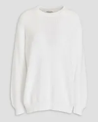 Brunello Cucinelli Embellished waffle-knit cotton-blend sweater - White White