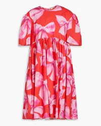 Vivetta Gathered printed cotton-poplin dress - Red Red