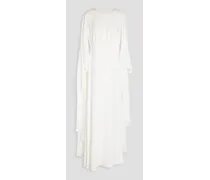 Bead-embellished cape-effect cady gown - White