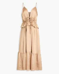 Solid and Striped Ruffled crinkled-satin midi dress - Neutral Neutral