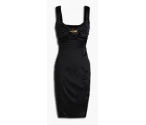 Embellished ruched stretch-silk satin dress - Black