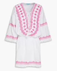 Melissa Odabash Martina gathered embroidered cotton and linen-blend mini dress - Pink Pink