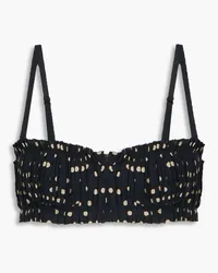 KHAITE Indira frayed pleated polka-dot silk-crepe bra top - Black Black