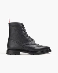 Thom Browne Pebbled-leather combat boots - Black Black