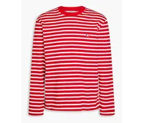 Appliquéd striped cotton-jersey T-shirt - Red